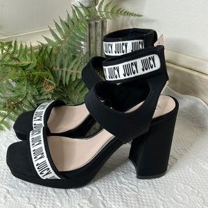 NWT JUICY COUTURE J-Glissa Platform Chunky Heel Ankle Strap Logo Sandals
